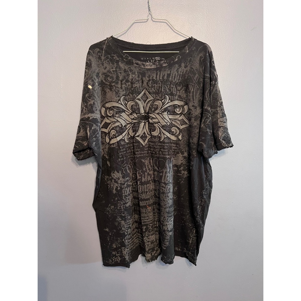 Affliction Live Fast Men's Y2K Distressed Gray All Over Graphic Print Gothic 2XL